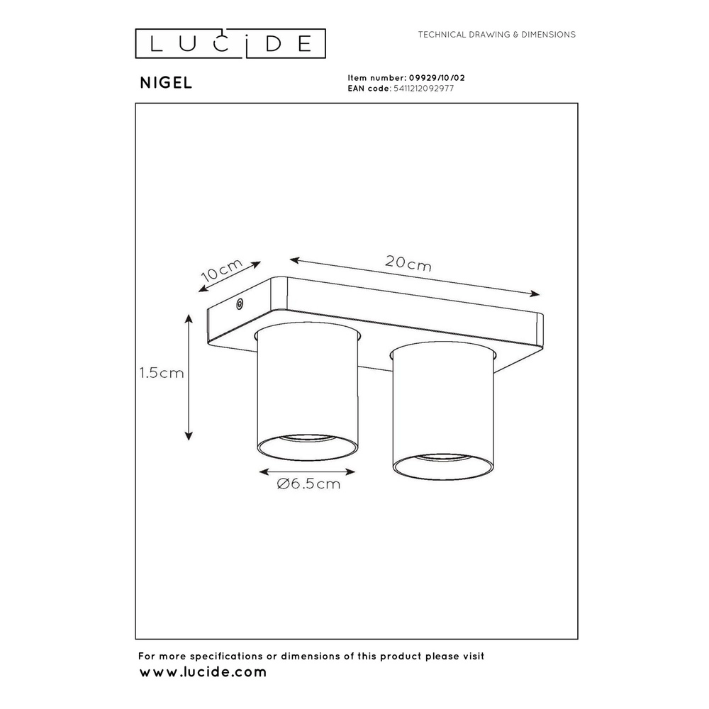 Projecteur de plafond Nigel Or 2-léger Lucide 5411212092977