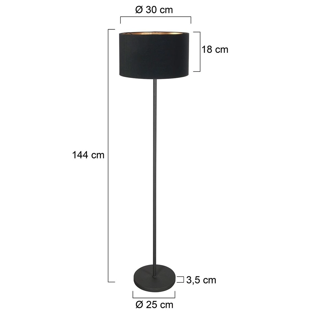 Lampadaire noir Noor avec capot noir Steinhauer 8712746182309