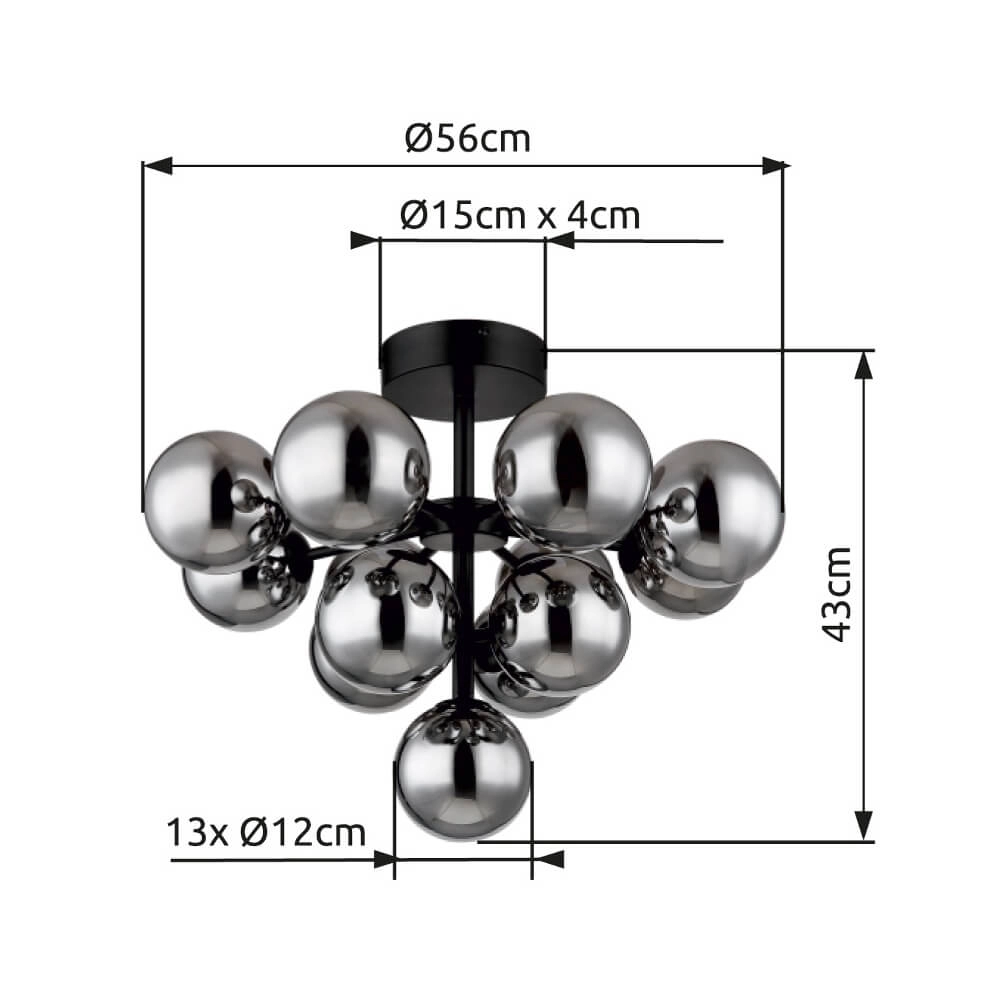 Plafonnier noir Grappy 13 lumières Globo 9007371447121