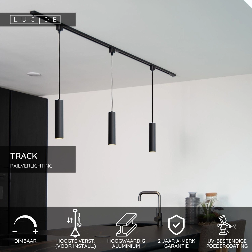 Suspension lumineuse à rail Track Floris Noir monophasé Lucide 5411212093370