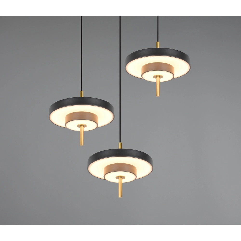 Suspension 3 lumières Keaton Rond noir avec or Trio 4017807655247