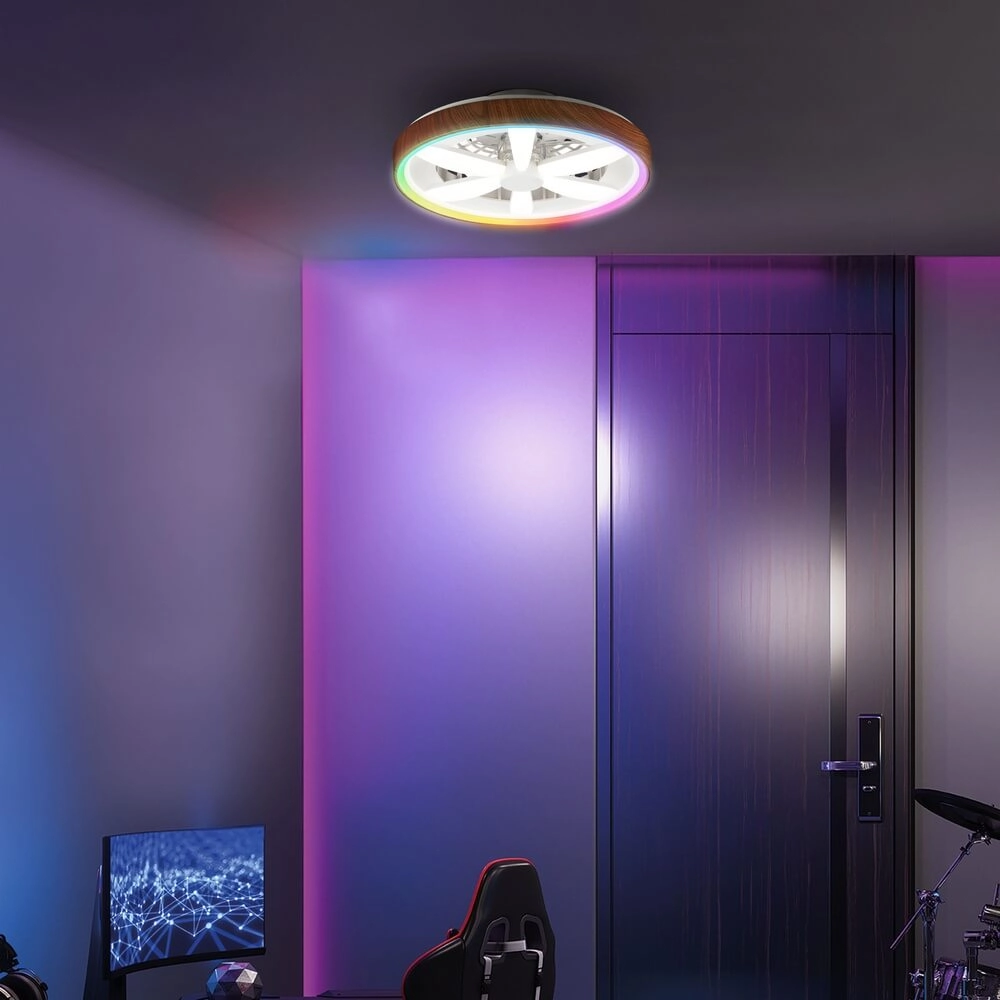 Ventilateur de plafond aspect bois Gaiano avec lampe RGB Brilliant 4004353455728