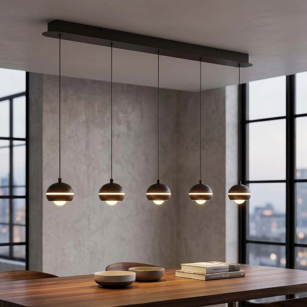 Lampe pendante de conception Meteor Nickel noir droit 5 clairs Searchlight 5,05342E+12