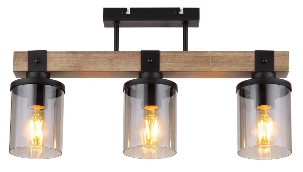 Plafonnier 3 lumières Lila noir avec du bois Globo 9007371443710