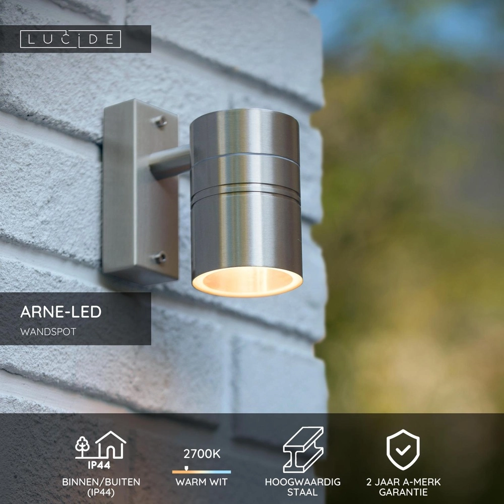 Projecteur mural Arne-Led Down chrome Lucide 5411212143884