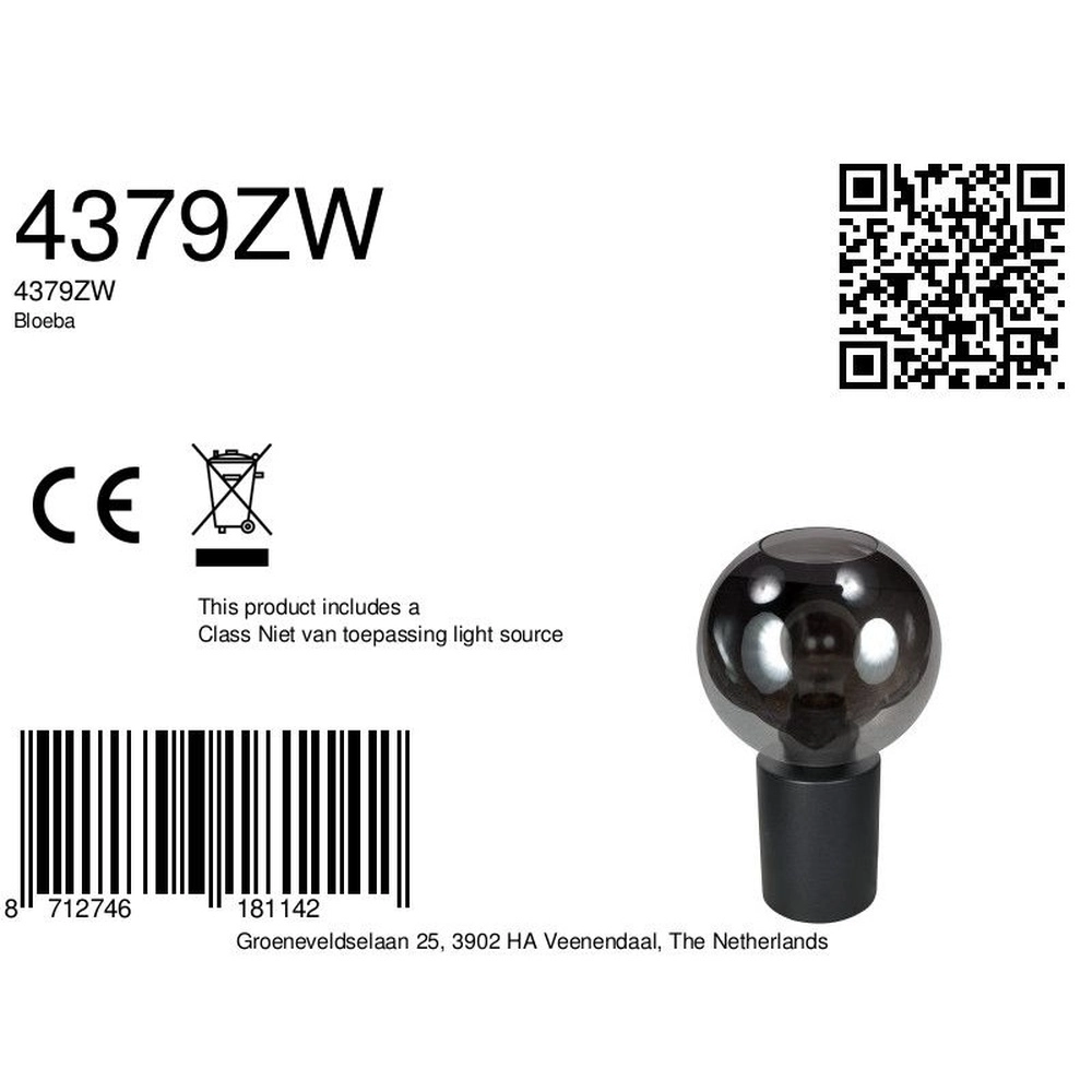 Lampe de table Bloeba boule de verre fumé Ø 15cm Steinhauer 8712746181142