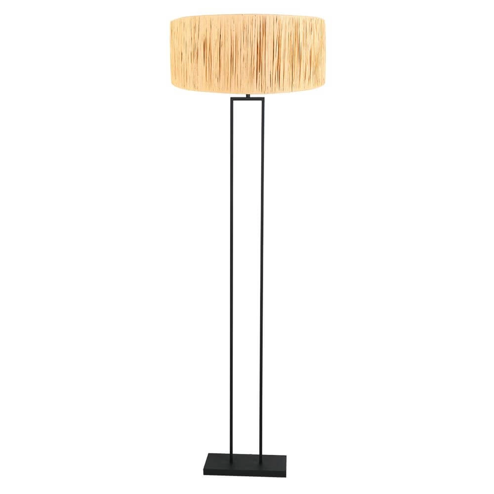Lampadaire 160cm Stang noir avec abat-jour paille