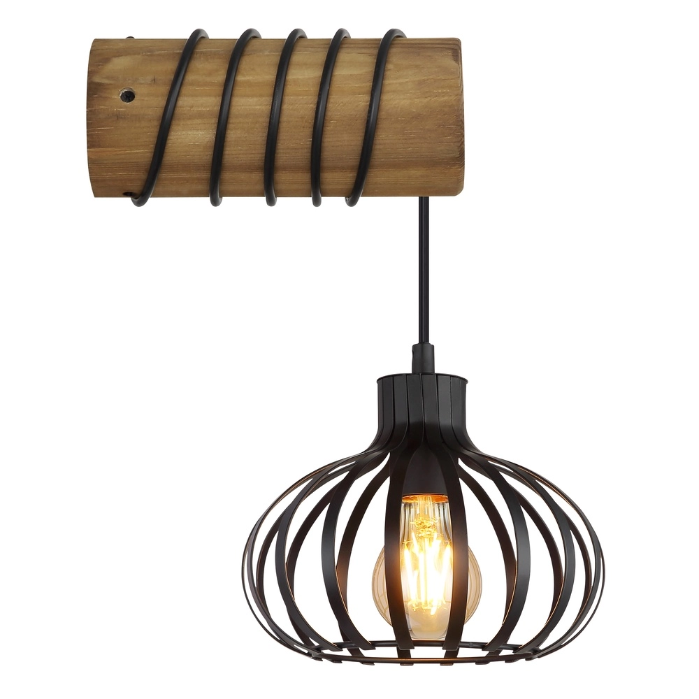 Lampe murale de campagne Caldwell noir avec bois Globo 9007371592586