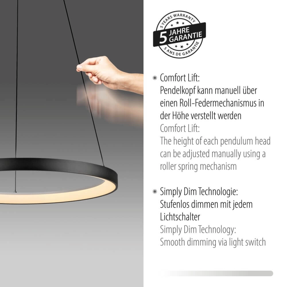 Lampe suspendue ronde Hoop noir Paul Neuhaus 4012248384695