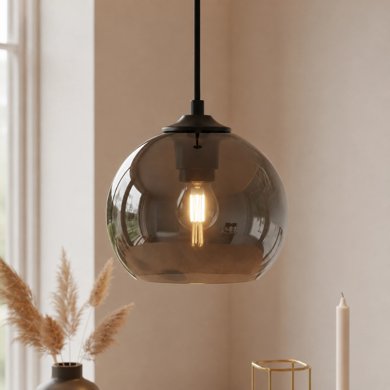 Lampe suspendue Marino verre gris Ø20 cm