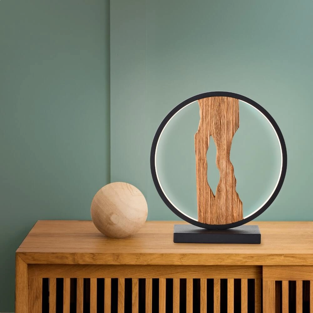 Lampe de table Chaumont rond noir avec bois Brilliant 4004353414978