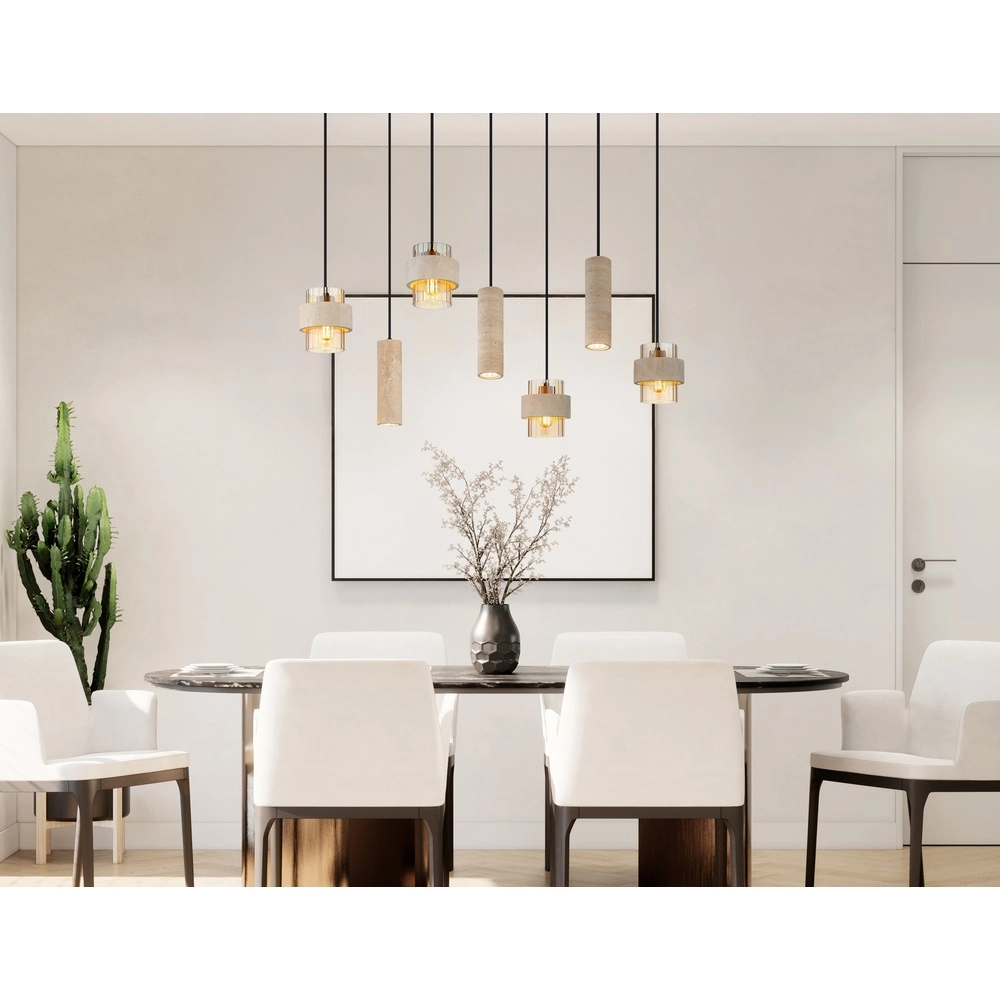 Lampe suspendue à 7 lampes Daren noir avec marbre Globo 9007371583669