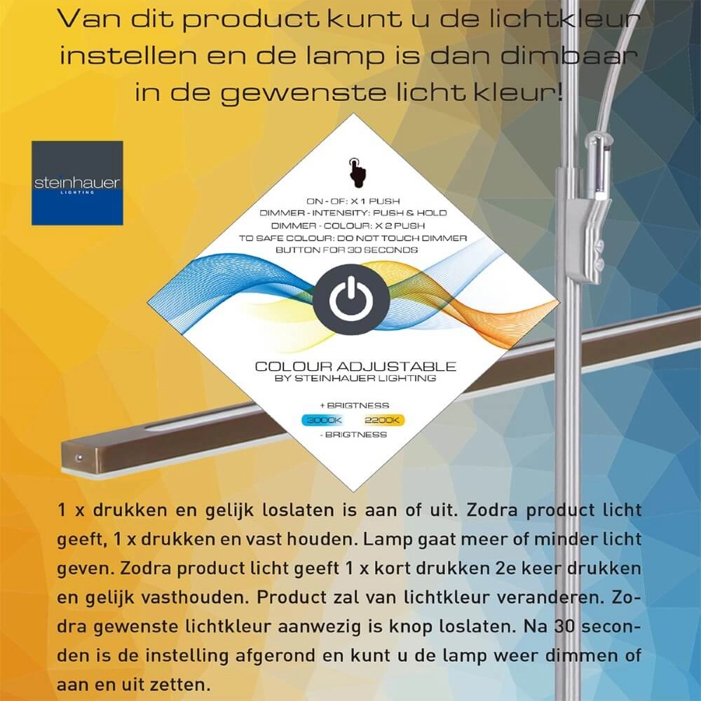 Lampadaire LED Zenith Led 118 cm d'or Steinhauer 8712746113686