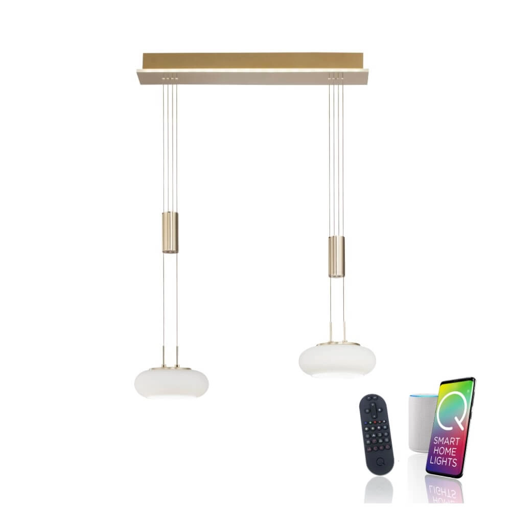 Lampe suspendue 2 lumières Q-Etienne laiton Paul Neuhaus 4012248350416