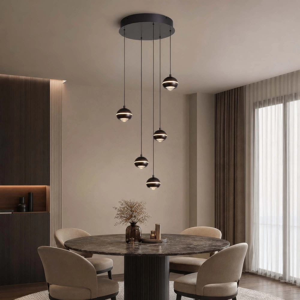Lampe pendante de conception Meteor Nickel noir 5 clairs Searchlight 5,05342E+12