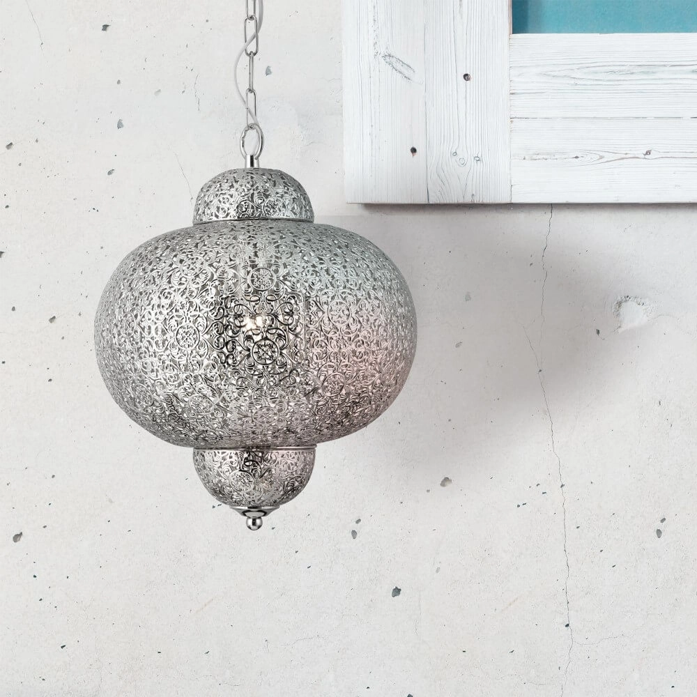 Lampe suspendue de style marocain Fretwork Acier inoxydable Searchlight 5053423018706