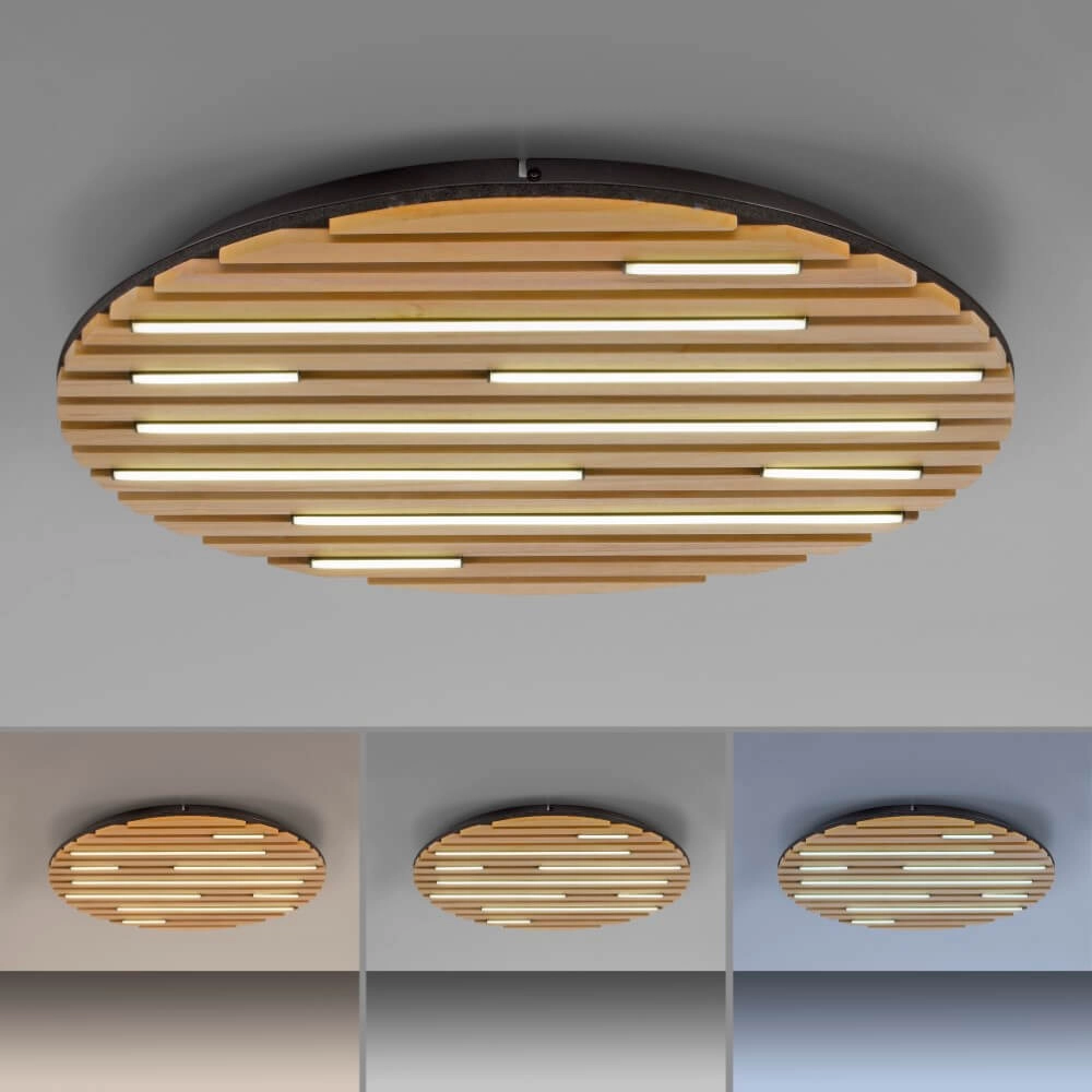 Plafonnier rond Q-Akustik Bois Ø 60cm Paul Neuhaus 4012248385364