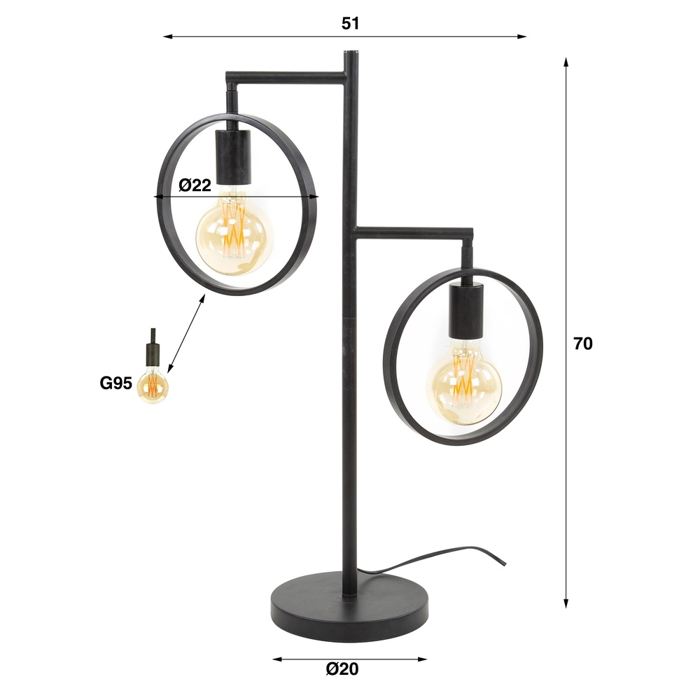 Lampe de table à 2 anneaux Ring noir - E27 Lyora 8716803511736