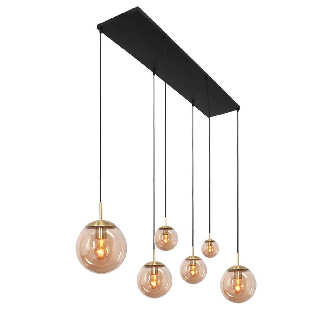 Lampe suspendue en verre à 6 lumières Bolique or avec verre ambré Steinhauer 8712746166415