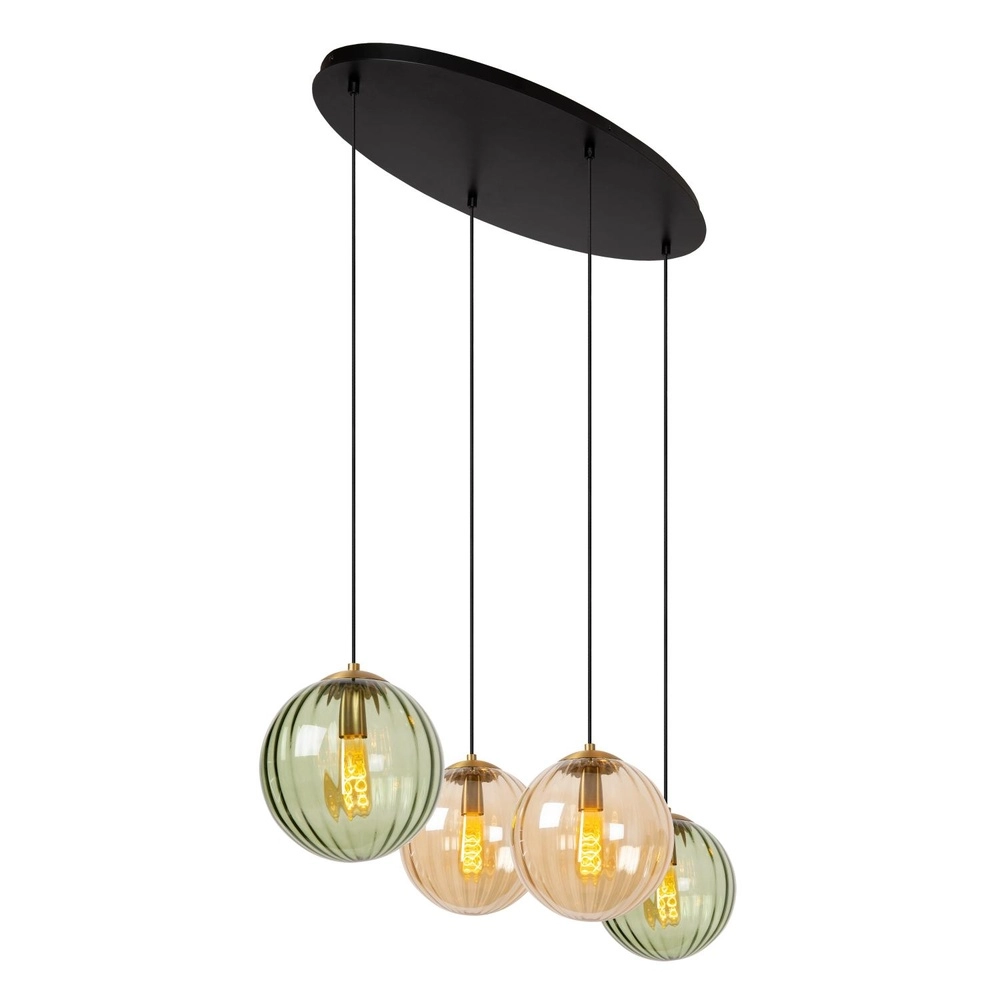 Lampe suspendue à 4 lumières Monsaraz Verre vert et ambré Lucide 5411212452429