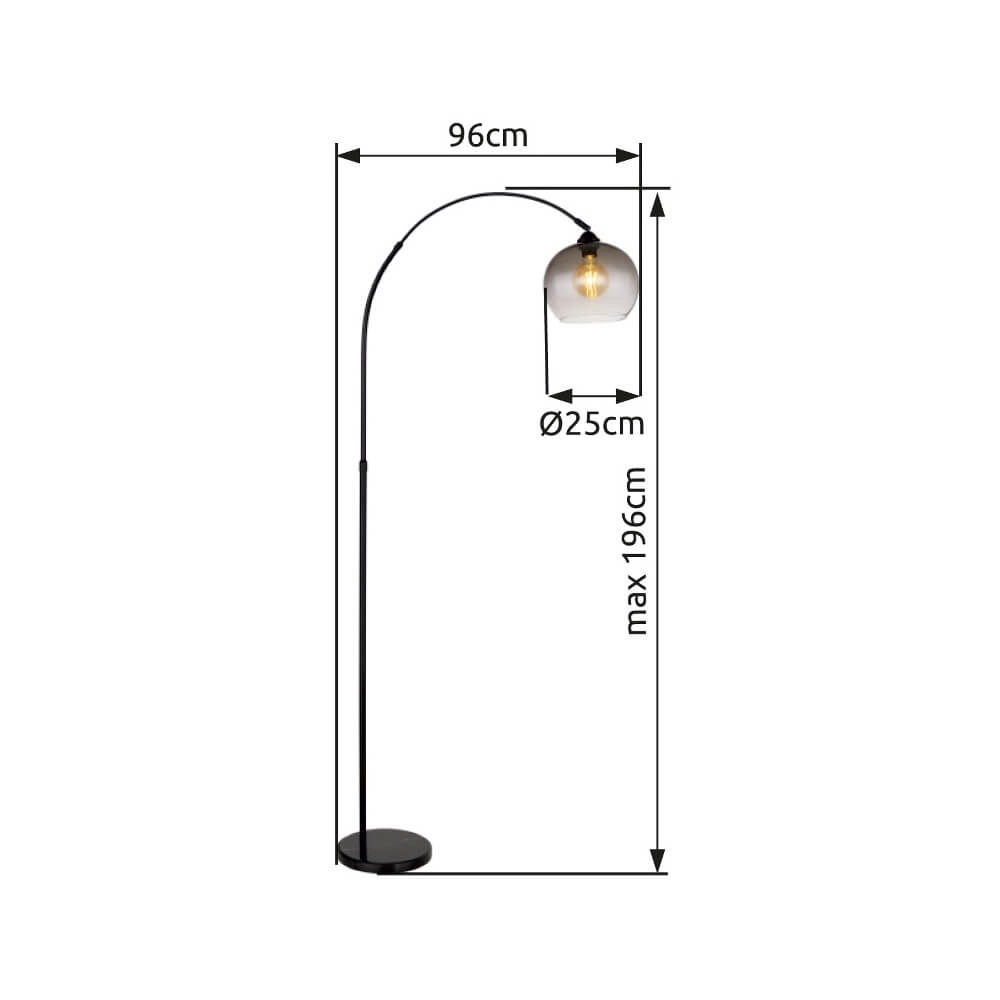 Lampe à arc noir Newcastle Ampoule Verre Fumé Globo 9007371454228