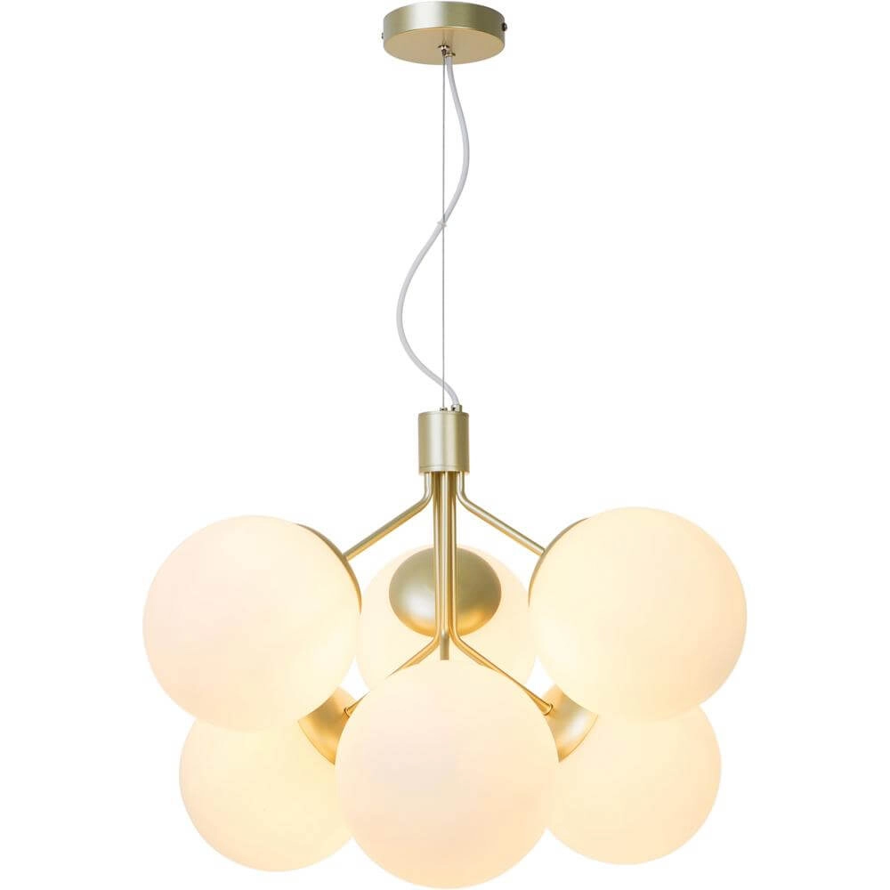 Suspension 6 lumières Ivona Or avec verre blanc