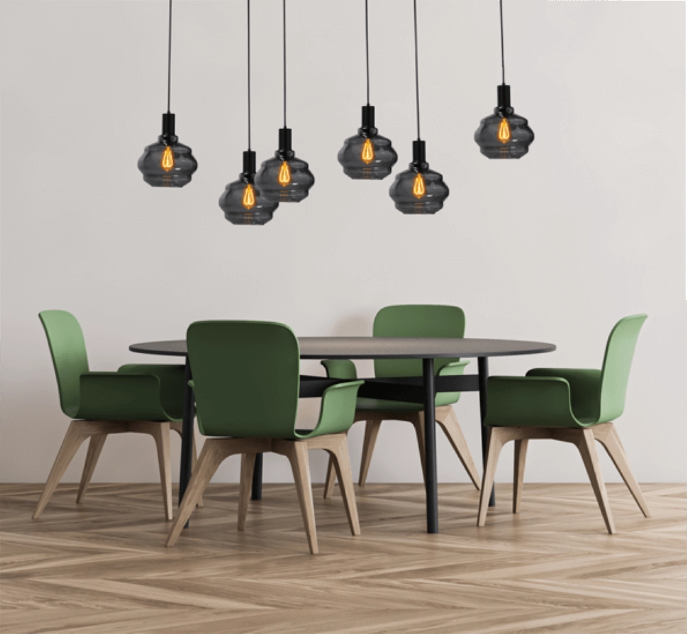 Lampe suspendue 6 lumières - noire - Porto avec des verres à fumée Ball Masterlight 8718121270470