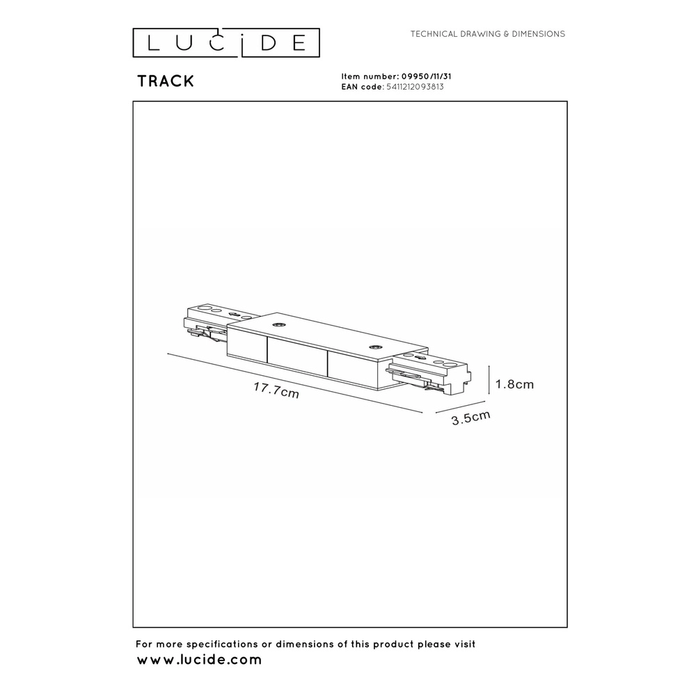 Double alimentation électrique par démarrage ferroviaire Track Blanc monophasé Lucide 5411212093813