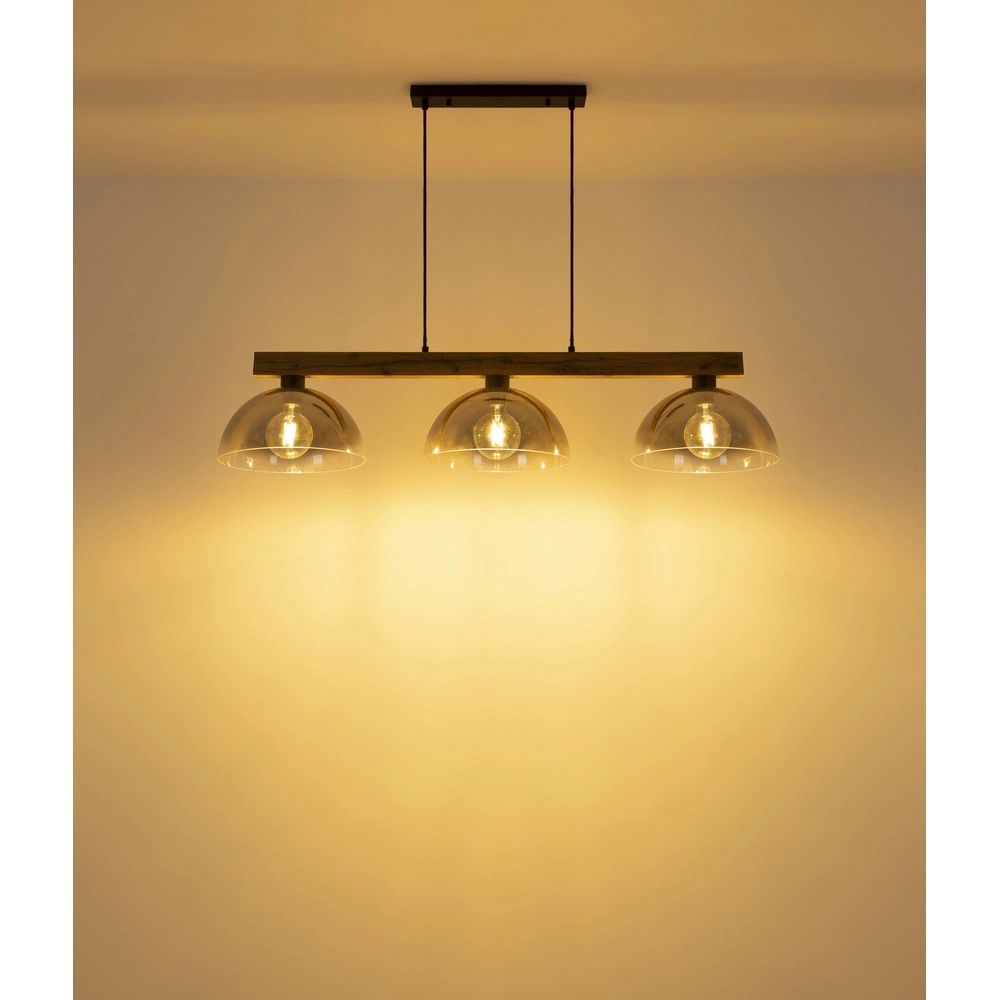 Lampe pendante de campagne Romy 3-noir clair avec bois Globo 9007371586356