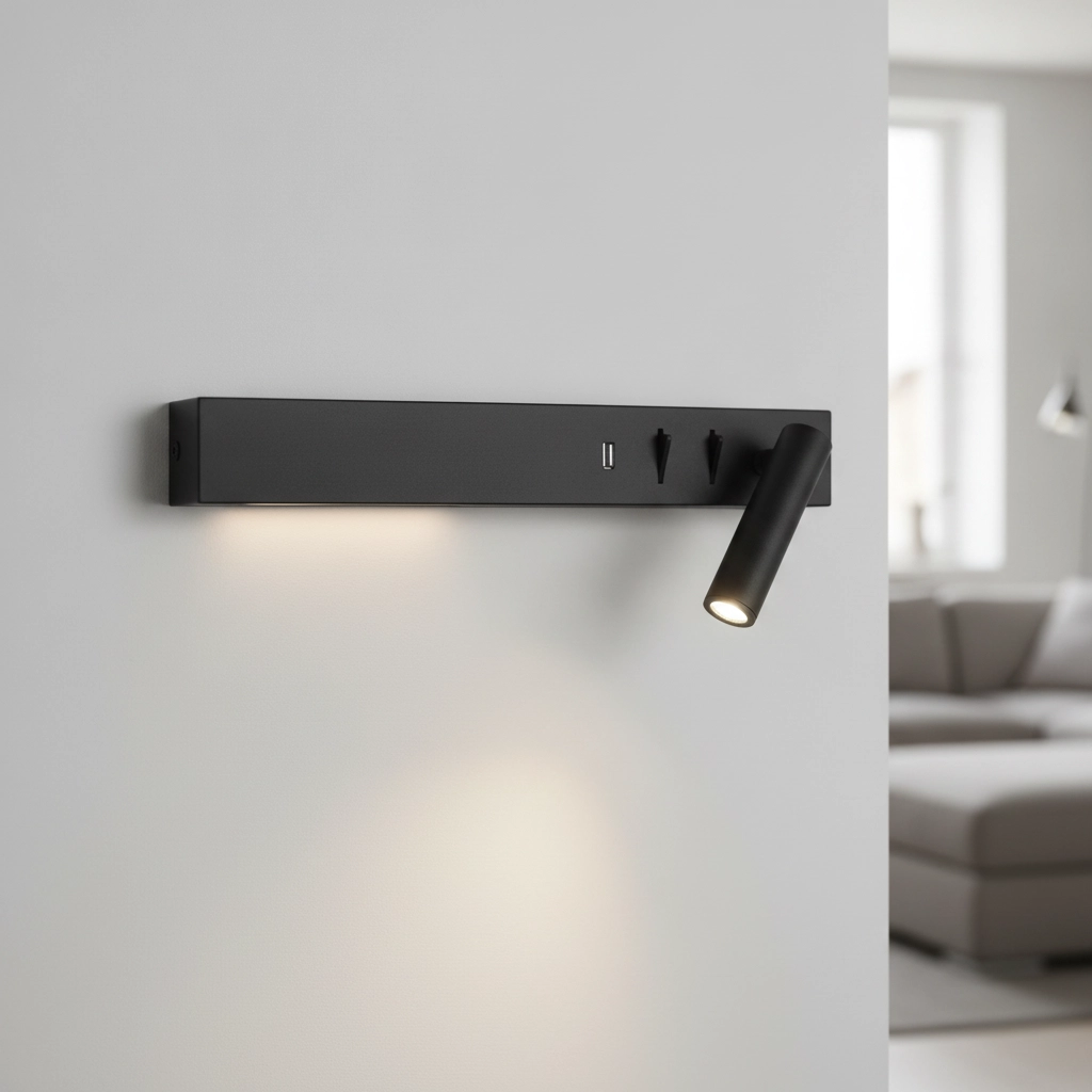 Lampe de chevet Vida Droite Noir avec USB
