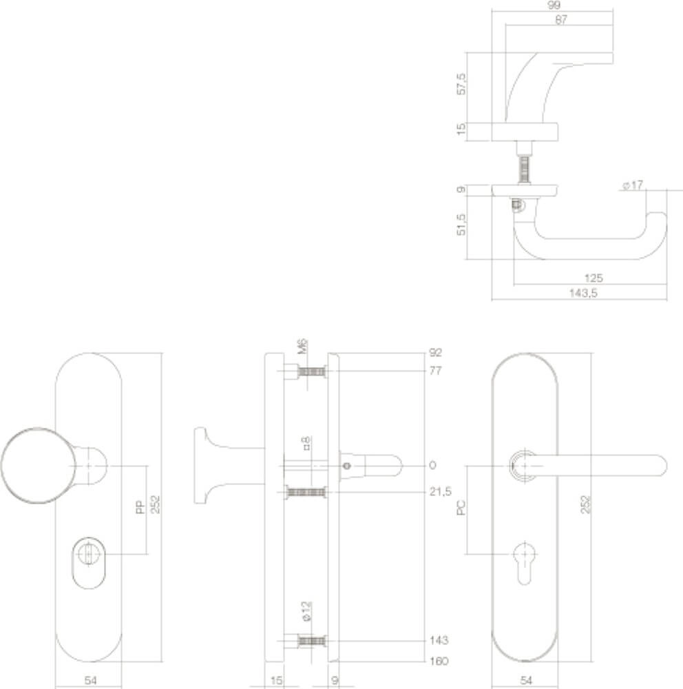 Ferrures de porte d’entrée Vurano PC72mm protection contre la traction du noyau laiton laqué Intersteel 8714186069189