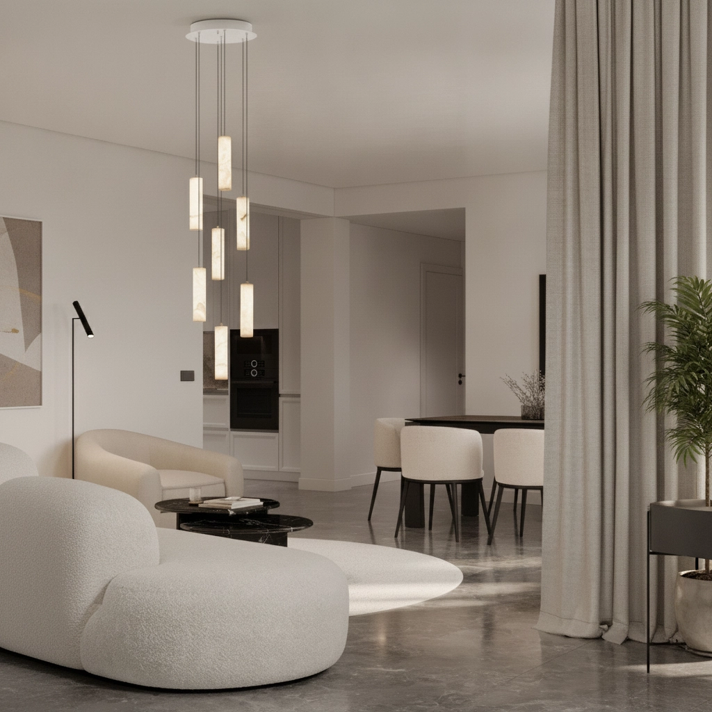 Lampe suspendue Diletto Or avec 7 luminaires blancs