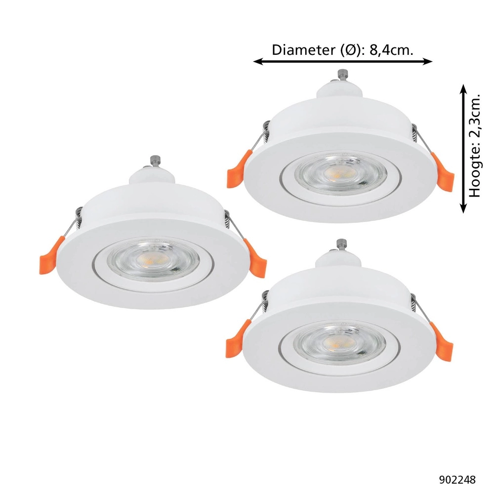Lot de 3 spots encastrés Barranco blanc Ø 8,4cm IP44 - 4000K Eglo 9008606359301