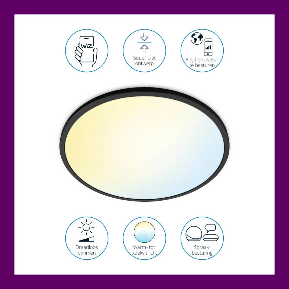 Plafonnier intelligent SuperSlim Ø 43cm - noir WiZ 8719514554955