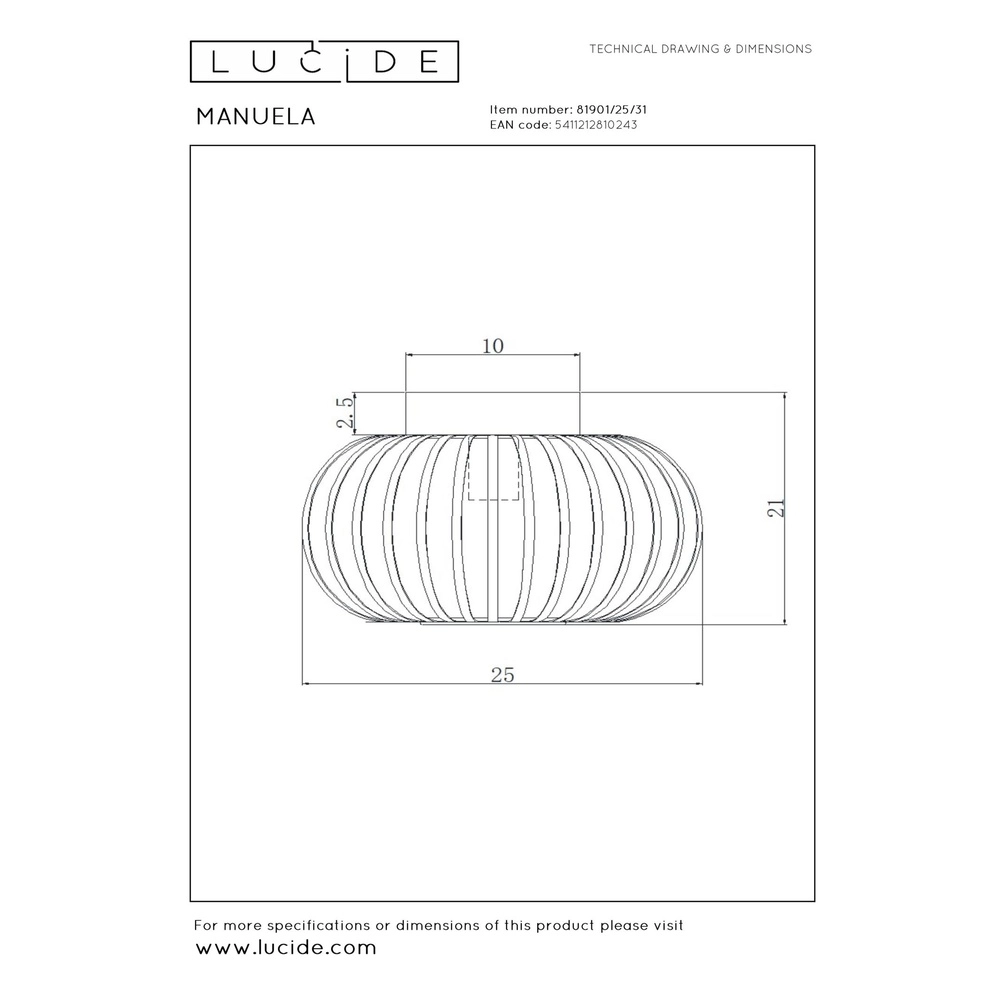 Lampe de plafond Manuela Ø 25 cm de blanc Lucide 5411212810243