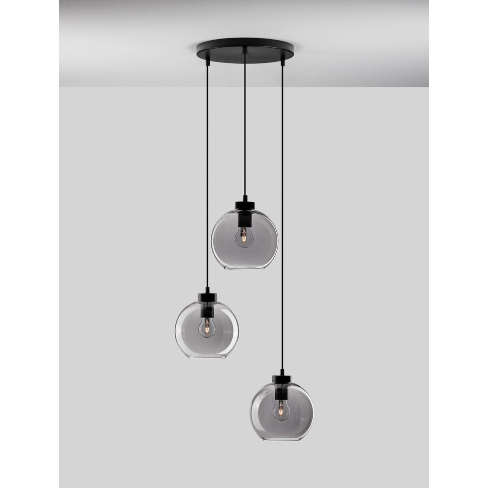 Suspension Palmer 3 lumières rondes noires avec verre fumé Lyora 5212017430953