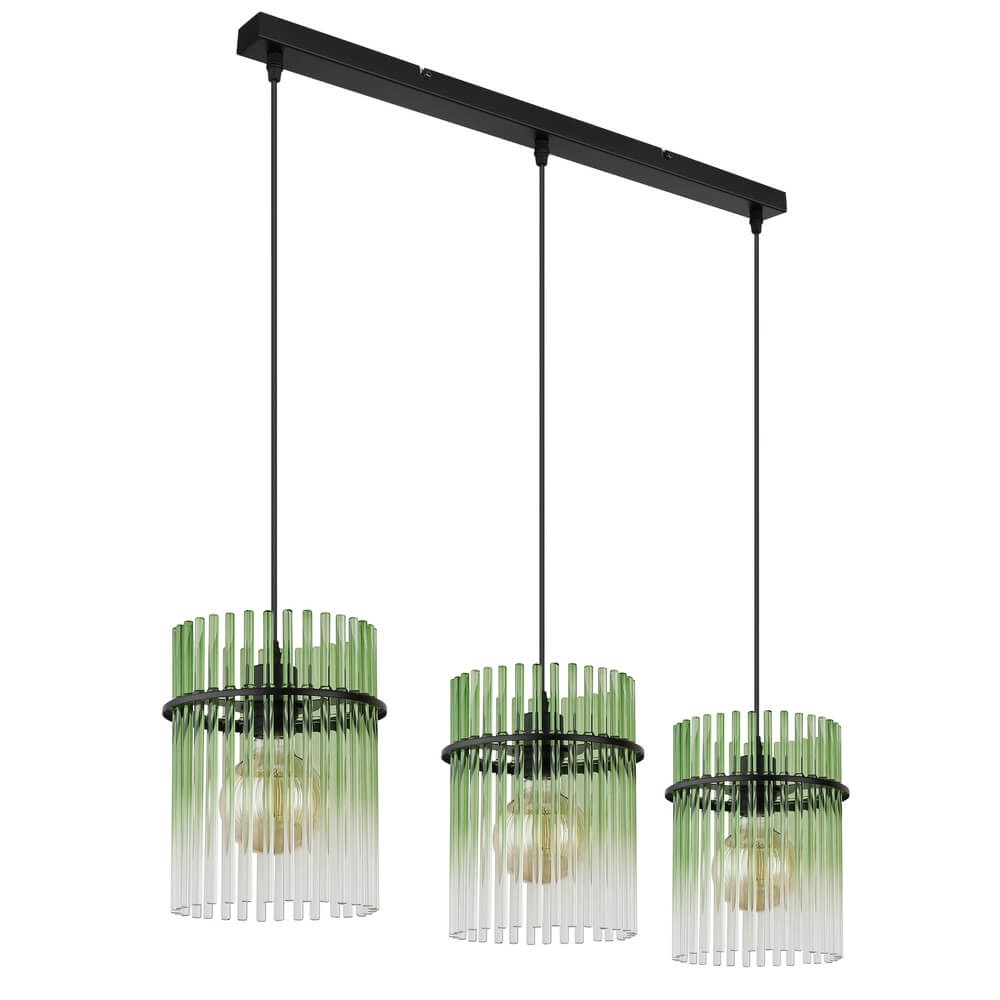 Suspension noire Gorley avec verre vert 3 lumières Globo 9007371474974