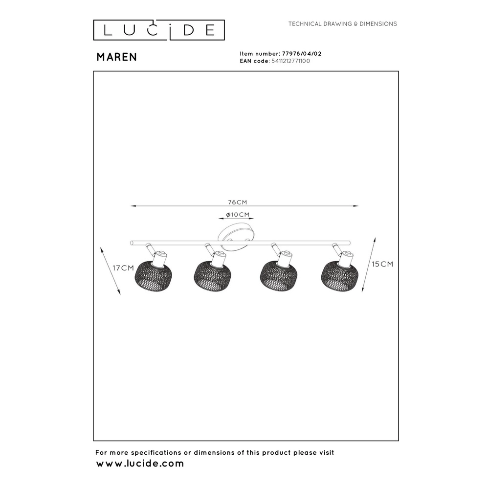 Éclairage de plafond Maren Or 4 lumières Lucide 5411212771100