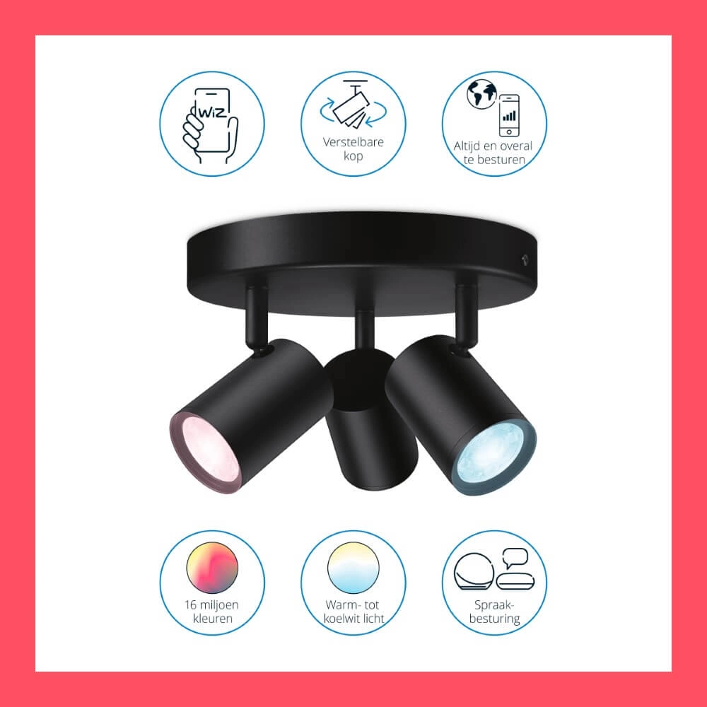 Spot en saillie 3 lumières Imageo intelligent - noir WiZ 8719514554535