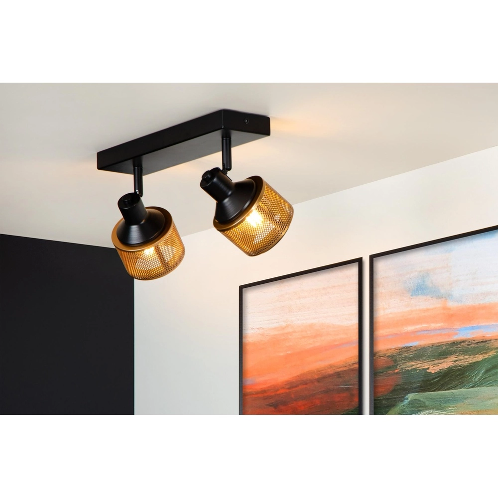 Lampe de plafond Rafa 2-noir clair avec cuivre Lucide 5411212771292