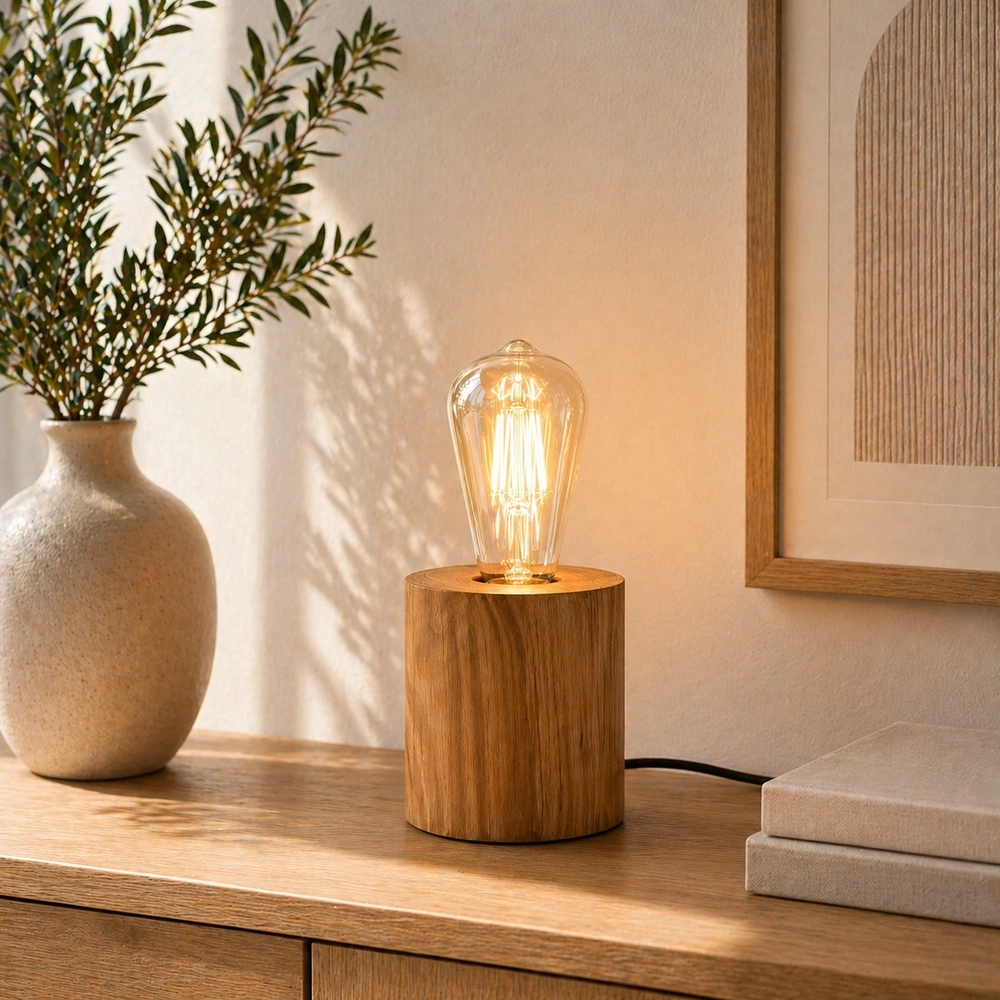 Lampe de table naturelle Woodra Bois sans source lumineuse Brilliant 4004353478031