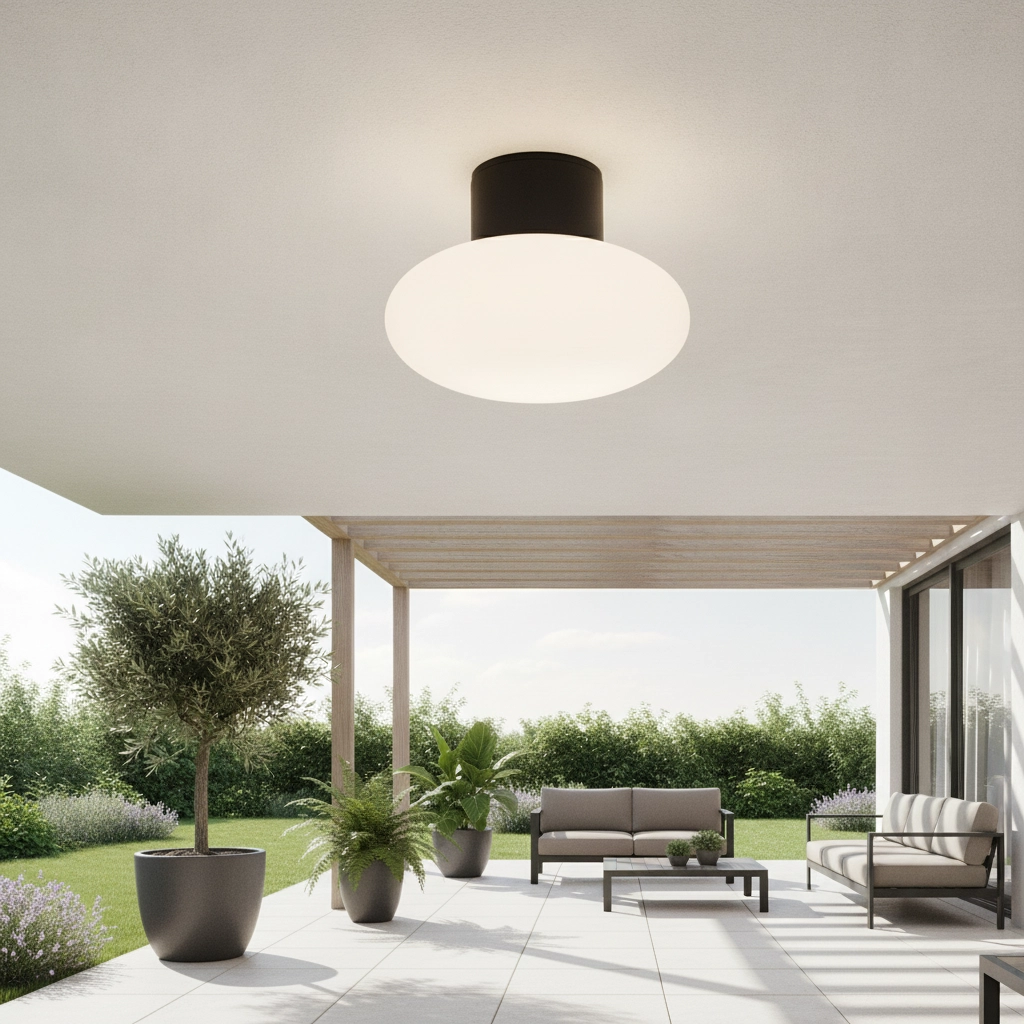 Plafonnier Ali anthracite avec verre blanc ovale