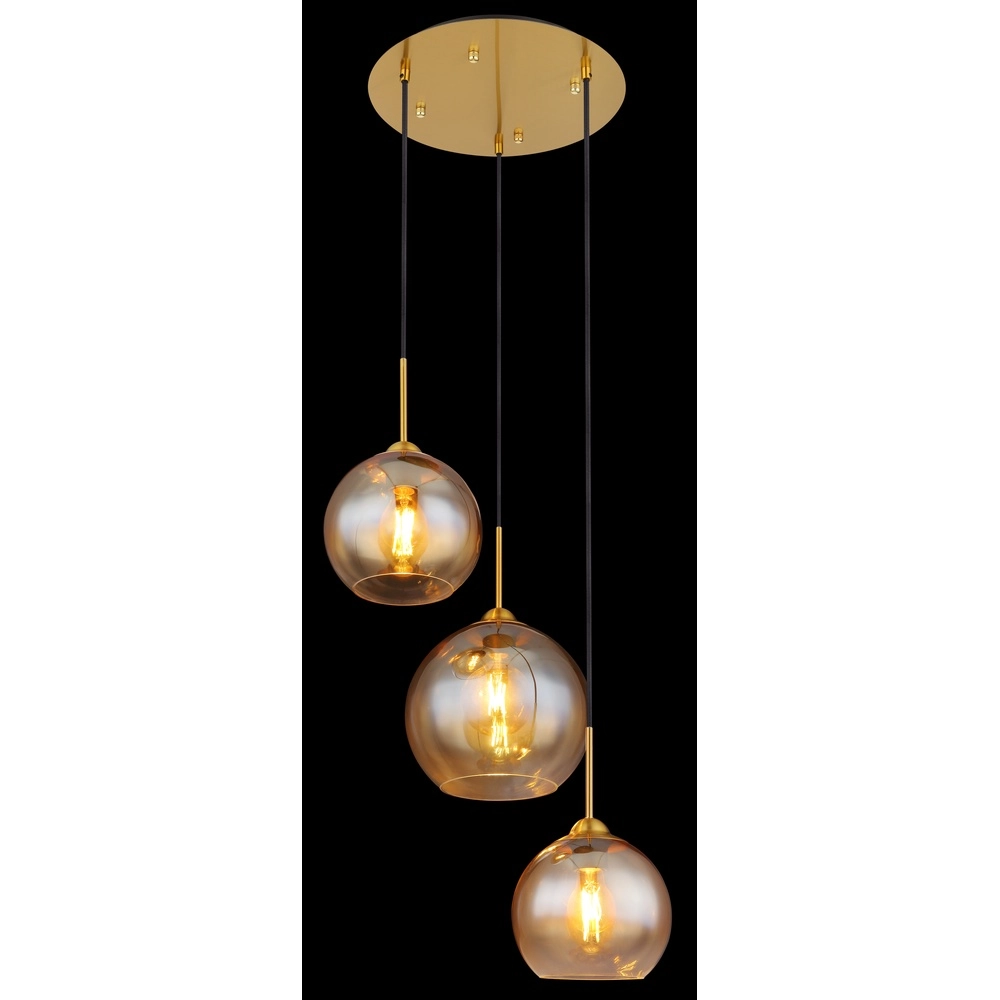 Lampe pendante dorée Jamessa 3 lumières avec verre ambré Globo 9007371444687