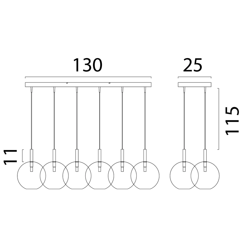 Lampe pendante 6L Ø24cm Lido Ball avec du verre doré qui s’estompe. Masterlight 8718121324982