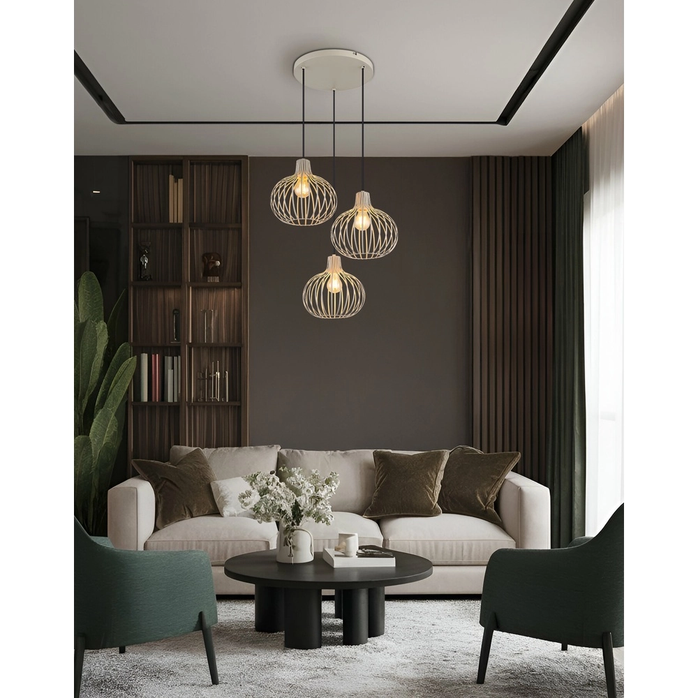 Lampe pendante de conception Mateo Crème ronde à 3 lumières Globo 9007371566150