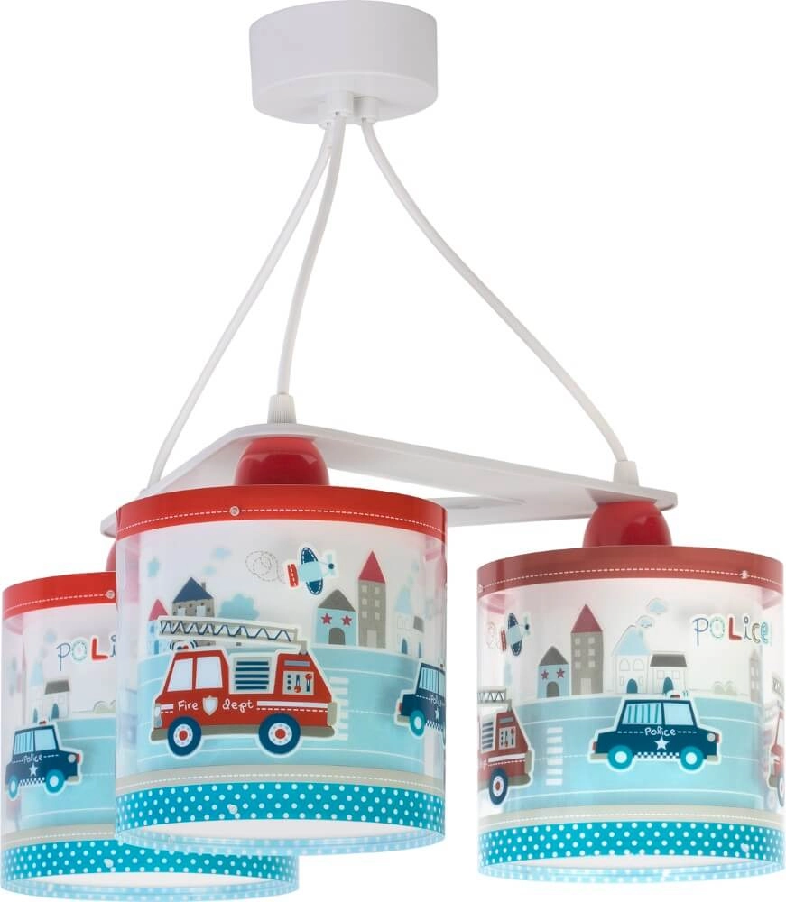 Lampe suspendue chambre d'enfant Police 3 lumières rouge avec bleu