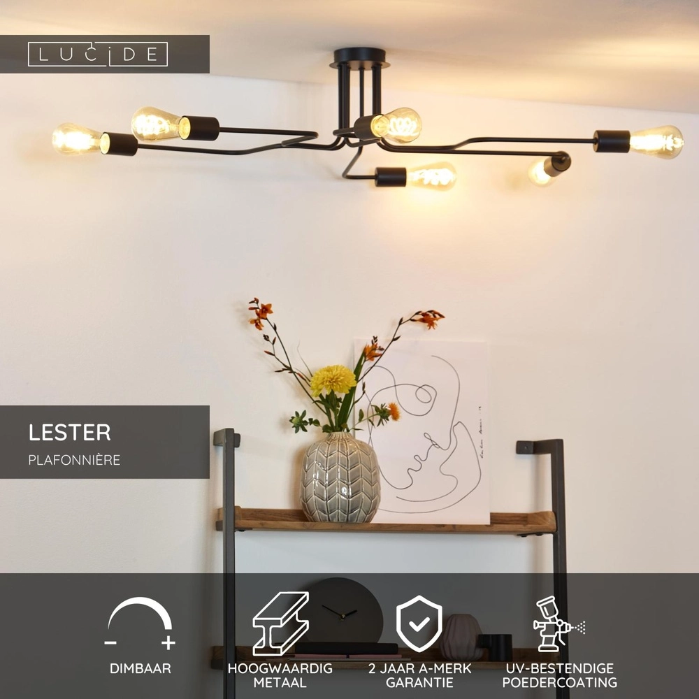 Lampe de plafond Lester Noir à 6 lumières Lucide 5411212210890