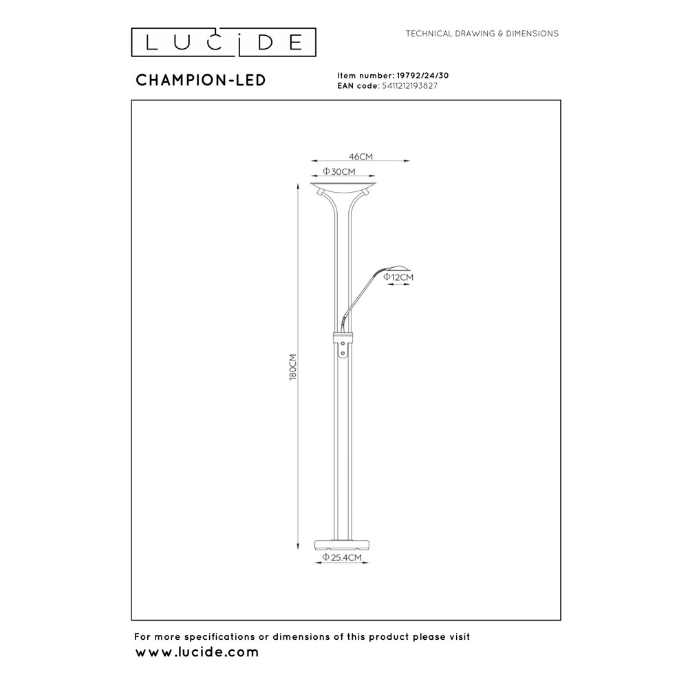 Lampe de lecture Champion-Led Noir Lucide 5411212193827