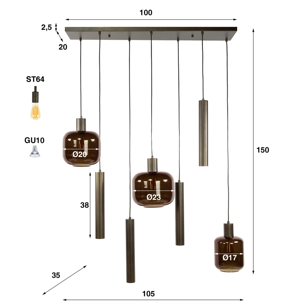 Lampe suspendue Bronza Marron Sienna - verre foncé Lyora 8716803513433