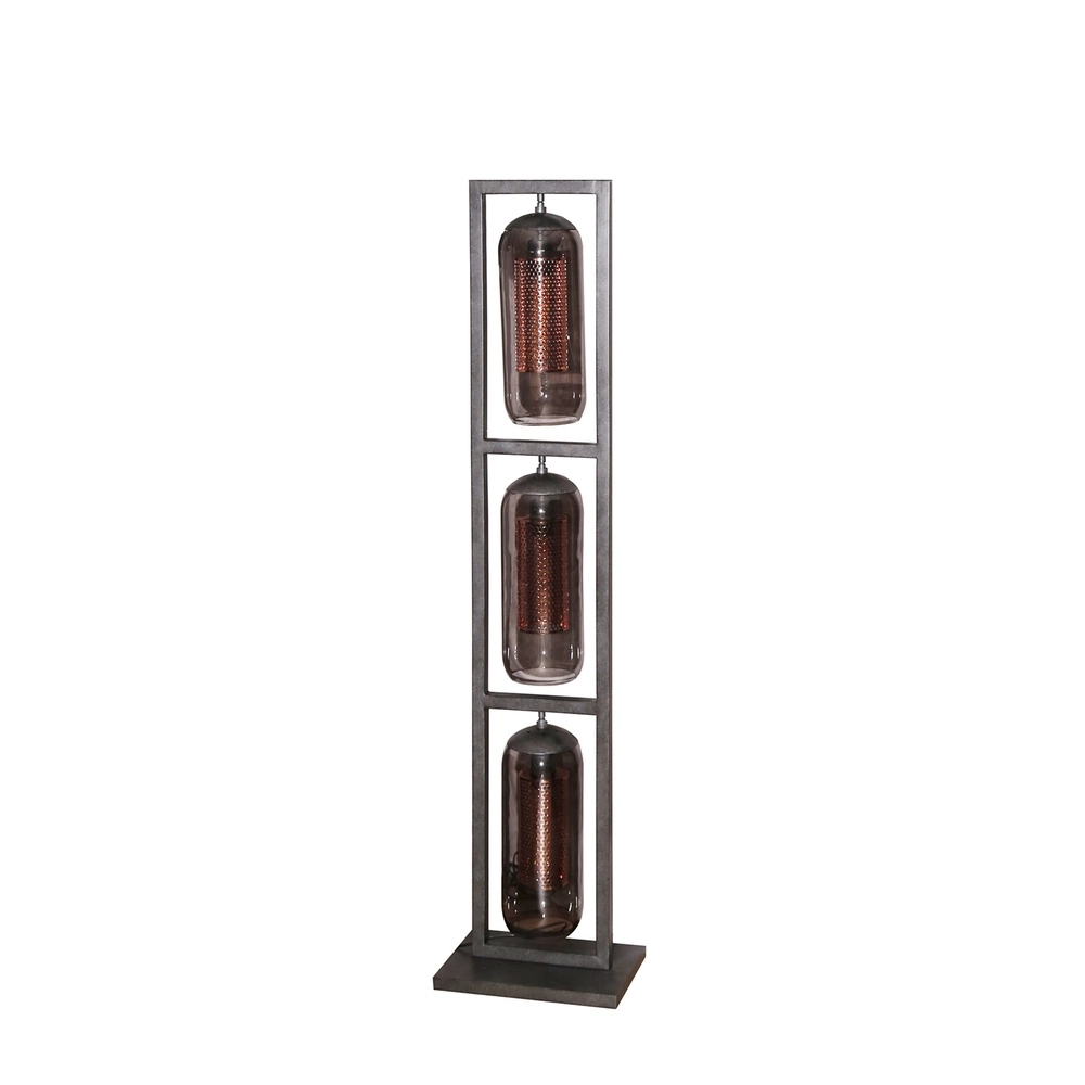 Lampe de pied en verre Smoke 3x E27 - 158cm - noir avec cuivre Lyora 8716803512153